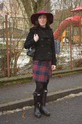 Outfit: Burgundy hat and boots