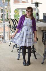 Plaid Collared Dress + Purple Cardigan