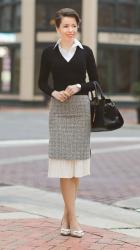 smart tweed skirt with pleated insert