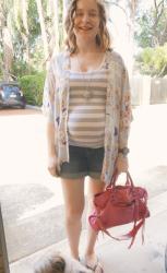 Summer Striped Tanks, Maternity Denim Shorts Outfits With Bright Bags