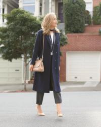 Navy Maxi Coat + Nude Accessories