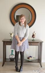 Collared Patterned Dress + Gray Sweater