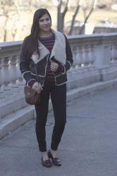 {outfit} Distressed Faux Shearling Jacket