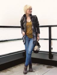 Jacket required: motorcyle jacket, layered shirts, skinny jeans, and booties