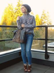 Heart to heart: chunky sweater, skinny jeans, and woolen beanie