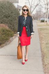 Work Outfit: Red + Navy + the Madewell Transport Tote