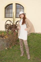 DIY Beige Cape with White Hat