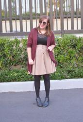 Black Polka Dot Crop Top + Tan Skirt