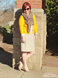 Mustard Cardigan, Leopard Scarf 