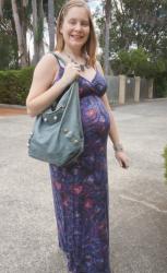 Blue Printed Maxi Dresses, Balenciaga Tempete Day Bag: Second Trimester Summer Outfits
