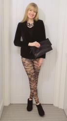 Outfit: Snake Print Leggings With Ankle Boots and a Velvet Jacket
