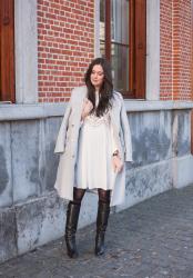 Outfit: white Edwardian style dress with tall boots