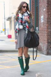 Striped Swing Dress + Hunter Boots 