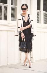 Black & White: Bucket Bag & Lace Pencil Skirt