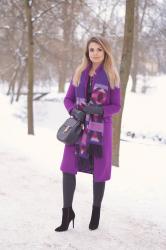 VIOLET WINTER | fioletowy płaszcz w zimowej stylizacji