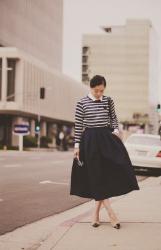 Classic: Navy Full Skirt & Striped Tee