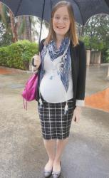Maternity Tanks, Prints and Pencil Skirts: Third Trimester Office Wear with Balenciaga Magenta Day Bag