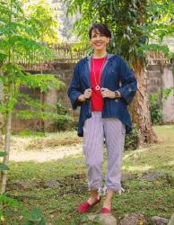 Fashion Over 40|Cute Denim Trench And Drawstring Pants