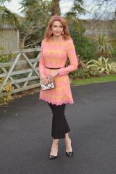 A Pink & Yellow Lace Dress Over Cropped Trousers | The #iwillwearwhatilike Link Up