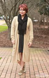 Camel Cardigan, Leopard Slip-ons