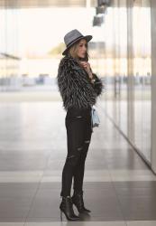 Black and white faux fur coat