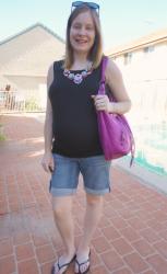 Jeanswest Maternity Tanks and Denim Shorts in Third Trimester With Balenciaga Magenta Day Bag