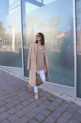 White ripped jeans, camel and leopard print