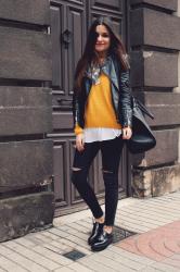 Mustard sweater & ethnic necklace