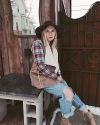 Faux Fur, Plaid + Distressed Denim