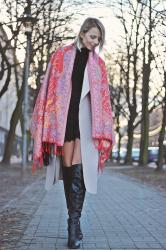 RED SCARF IN FLOWERS.