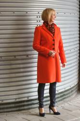 An orange coat to bring some fun in winter