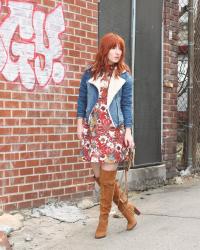 Denim Shearling Jacket & Floral Dress 