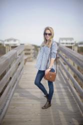 Blue Gingham Shirt at the Beach