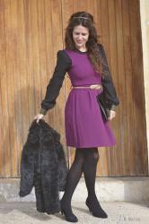 HAIR COAT & PURPLE DRESS