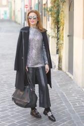 How to spice up a black outfit: metallic silver trend