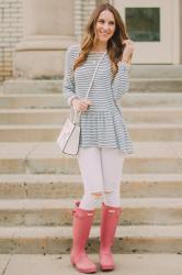 Striped Peplum + Pink Hunters 