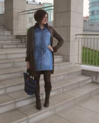 VESTIDO DENIM & ABRIGO DE PUNTO Y PELO