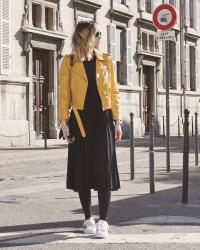 Perfecto jaune x robe midi plissée