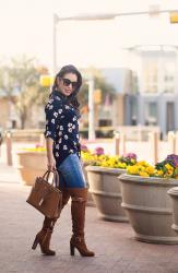 Navy Florals + Suede OTK Boots