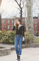 WORN: Black Lace-Up Top + Vintage Levi's