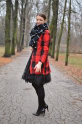 tartan coat and plaid scarf