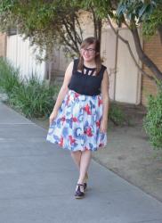 Cutout Top + Red and Blue Skirt