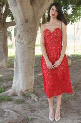 Red lace dress