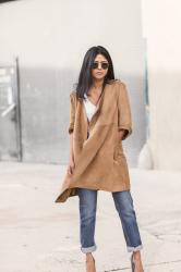 FAUX SUEDE CAMEL COAT