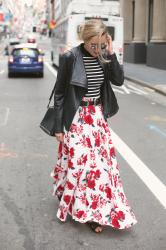 Floral Maxi Skirt and Striped Mock Neck Top