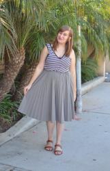 Striped Tank Top + Pleated Midi Skirt