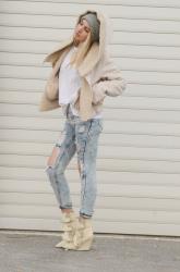 SHEINJEANS AND SHEARLING HOODED JACKET 