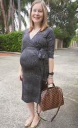 Printed Wrap Dresses and Louis Vuitton Damier Ebene Speedy Bandouliere Bag for the Office