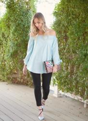 off the shoulder blue hues