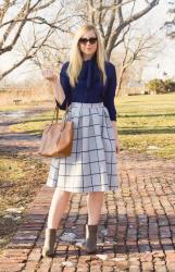 Grid Print Midi Skirt